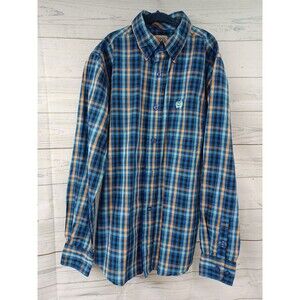 Cinch Long Sleeve Plaid Shirt Blue Green Black Sz M (10)